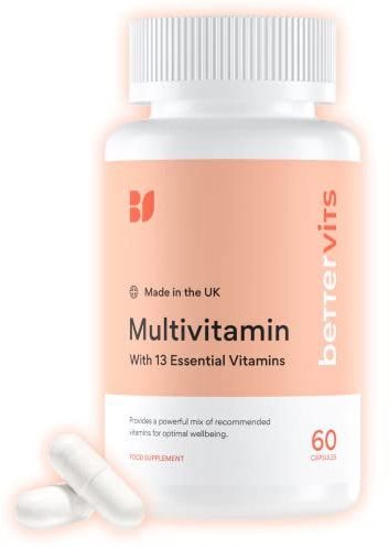 Bettervits Multivitamin Tablets for Women & Men with 13 Vitamins | Multivitamins A,B,C,D,E, Biotin - Energy Boost & Immunity Support | Gluten-Free and Vegetarian Friendly | 60 Vitamin Capsules