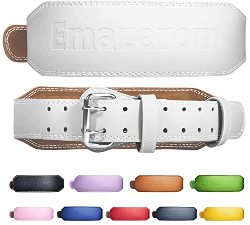 Leder-Gewichthebergürtel für Männer und Frauen, Fitnessgürtel, Fitnessgerät, Lendenwirbelstütze, für Kniebeugen, Kreuzheben, Powerlifting, Workout, Krafttraining und Cross-Training (groß, weiß)