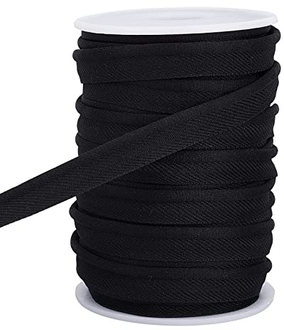 AHANDMAKER 18m Schwarzes Paspelband mit Kederschnur | 11mm Maxi-Schrägband als Lippenkordel-Besatz, geeignet zum Nähen, Trimmen für Gurte, Kleidung und Polster