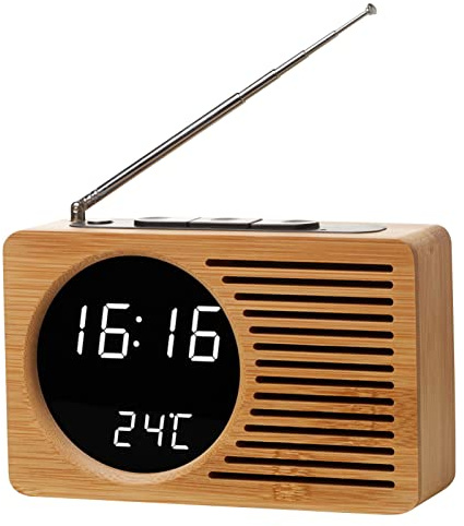 ERYUE Radio-réveil, Radio de Chevet rétro multifonctionnelle Radio-réveil en Bois Haute définition Grand écran Radio-réveil à Affichage numérique