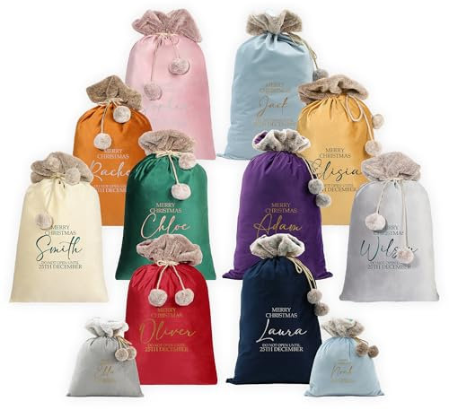 Print Maniacs Personalised Velvet Santa Sack with Luxury Fur Trim – Large Bag for Kids & Adults – Custom Name or Initial – Perfect for Xmas Décor & Tree Decoration