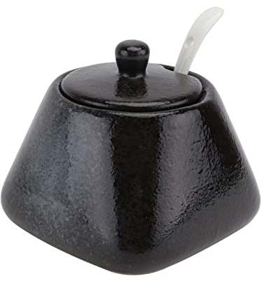 Luxshiny Barattolo Ceramica Per Condimenti Con Cucchiaio Organizer Da Cucina Per Spezie e Condimenti Nero Pratico Per Casa e Cucina