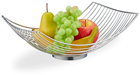 Relaxdays Obstschale Metall, eckiger Obstkorb, HBT: 11,5 x 32,5 x 24 cm, Drahtkorb für Früchte & Gemüse, modern, Silber