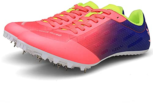 Professionelle Leichtathletikschuhe Track Spikes Distanzlaufschuhe mit 7 abnehmbaren Nagelspikes für Männer Frauen Kinder Jungen Mädchen 100-400 Meter Laufschuhe (Color : Pink, Size : 42 EU)