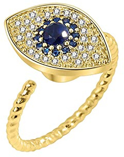 HMOOY Teufelsauge offener Ring,Fidget Ring für Frauen S925 Sterling Silber Einstellbare Offene Ringe Spinner Ring Schmuck (Stil 2 Gold)