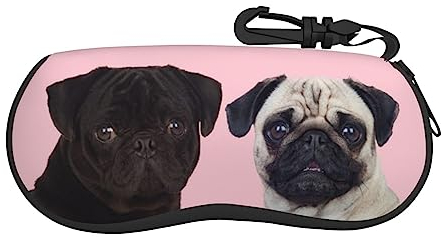 UNIOND Brillenetui mit Mops-Motiv, Neopren, mit Reißverschluss, Schwarz , One size