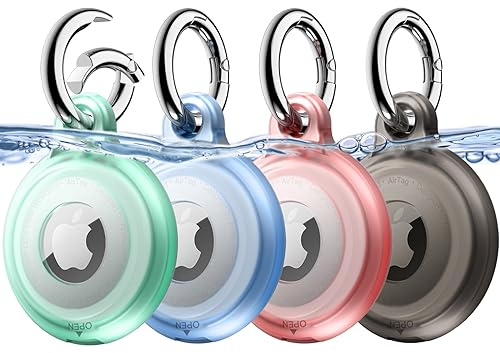 JETech 4 Pack Vattentätt Fodral för AirTag 2:a/1:a Generationen (2026/2021) med Nyckelring, Helkropps Reptålig Air Tag Nyckelring Hållare Lock för Barn, Djurhalsband (Svart/Grön/Rosa/Blå)