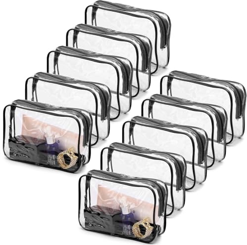 Tbestmax 10 Pcs Clear Cosmetic Bags Small Makeup Bags Portable Waterproof Travel Toiletry Bags Organizer Black, 7.5x 4.8x 2.3