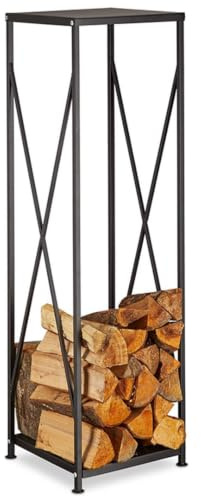 Gr8 Garden Large Black Metal Steel Firewood Rack Log Storage Holder Tall Shelf Stand