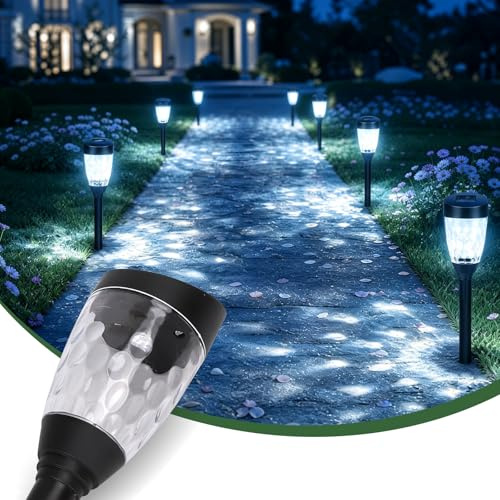 Aigostar Luces Solares Jardín 12 Pcs: 6500K Fría Blanca Luz Solar Jardin - IP44 Impermeable para Jardín/Césped/Pasillo/Patio