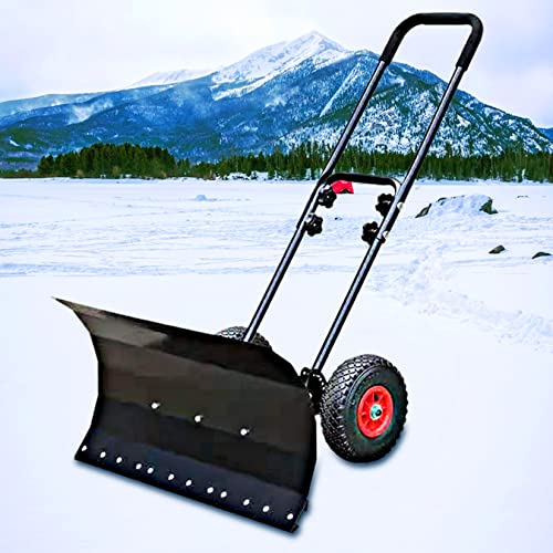 Pala da Neve con Ruote per rimozione Neve, spintore da Neve per carichi Pesanti con Ruote Antiscivolo da 10 Pollici, Ora Strumento di rimozione aratro per vialetti, marciapiedi, co