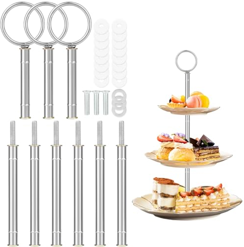 FIHODONE Juego de Soporte para Tartas Plateado, Soporte para Tartas de 2 Niveles con Tornillos y Arandelas, Soporte para Tartas de 3 Niveles para Tartas de Boda, para Soportes para Tartas, Platos de