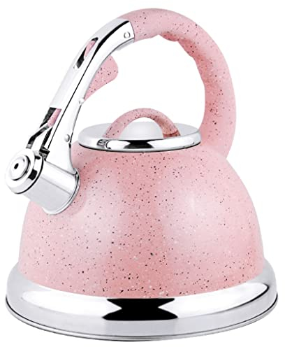 Stainless Steel Kettle Whistling Kettle Tea Kettle Stove Top Whistling Kettle 304 Stainless Steel Teakettle Teapot Ergonomic Handle Stovetop Hot Kettle Tea Pot (Color : Pink, Si (Color (Color : Pink