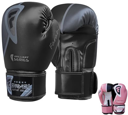 Farabi Sports Guantoni da Boxe 10-16 oz per Allenamento, Sparring, Kickboxing, MMA, Muay Thai - Guanti da Combattimento per Uomini e Donne (10-oz, Black)