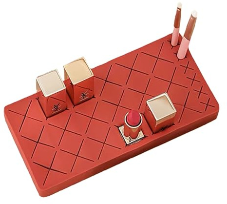 Silicone Lipstick Organizer 18+6 Slots, Lipstick Holder Stand Square Nail Polish Rack for Brush Lip Eye Stick Nail Polish Brushes Eyebrow, Wine Red