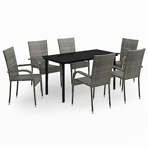 Makastle 7-TLG. Gartenmöbel Set Stühle mit Tisch, Garten Sitzgruppe für 6 Personen, Essgruppe Sitzgarnitur Gartengarnitur Garten Loungemöbel für Terrasse und Balkon, Grau und Schwarz