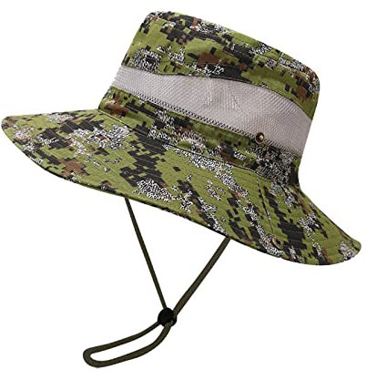 Warmer Fischerhut Camouflage Atmungsaktive breite Krempe Boonie Hat Outdoor Mesh Cap zum Angeln auf Reisen Anglerhut Besoffen (Green, One Size)