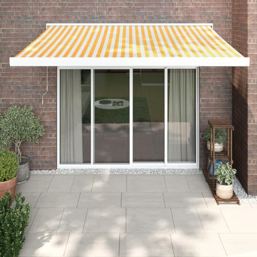 Tidyard Markise Einziehbar Sonnenschutz Markise Sonnenmarkise Balkonmarkise Gelenkarmmarkise Gelb und Weiß 3x2,5 m Stoff und Aluminium