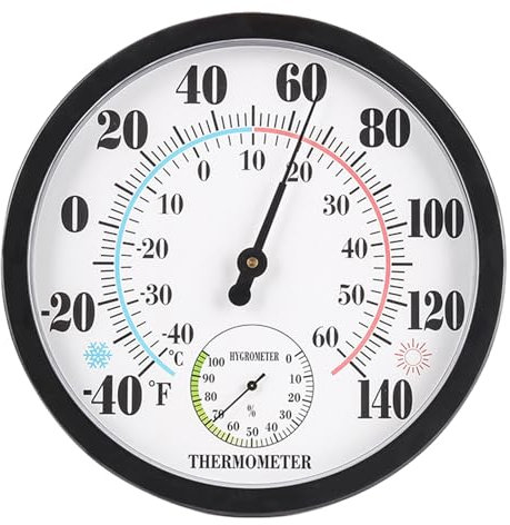 Hygrometer, Thermometer im Innenraum im Freien rund 10 Zoll Hygrometer mechanische Wetterstation Wasserdicht genaues minimalistisches Temperaturmesser für die Heimatfabrik, Innen -Außenthermometer