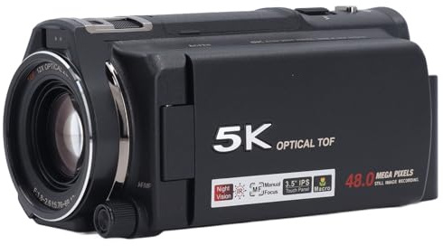 Bewinner 5K 30FPS Videokamera, 4K 60FPS Camcorder, Vlogging Kamera mit 12 fachem Optischem Zoom – Drehbarer 3,5 Zoll Touchscreen, AF MF Steuerung, 40 facher Hybridzoom, WDR, Antishake