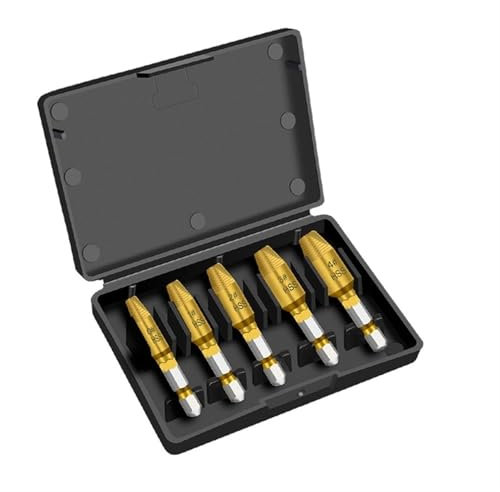 ZSjing 5-teiliger Bohrer for Ausdrehen beschädigter Schrauben, Schnellarbeitsstahl, doppelt, leicht herauszunehmen, seitliches Ausbohren von gebrochenen Schrauben, Entfernerbolzen(Golden)
