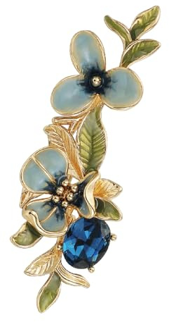 Iris Blumen-Brosche für Damen, handgetropfter, ölemaillierter Schmuck mit künstlichen Kristallen, grünes Blatt Sicherheitsnadel