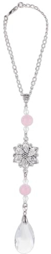 DELORIGIN Blumen Auto Hängeornamente Glas Boho Auto Anhänger Sonnenfänger Rückspiegel Auto Charms Für Autofenster Garten Weihnachtsdekoration Autospiegel Anhänger Deko Auto glücksbringer auto(Pink)