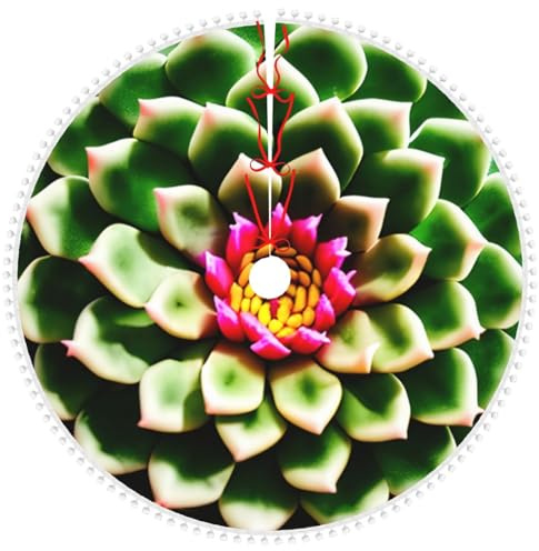 Decoración suave de doble capa con estampado de flores de cactus florecientes, para decoración de árbol de Navidad, falda de árbol de Navidad con ribete de pompón
