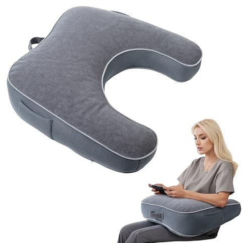 LELEFIDO Reading Pillow for Gaming, Gaming Pillow for Lap, Side Sleeper Pillows for Adults, Arm Support Pillow for Adult Crocheting, Working or Sitting in Bed, Floor & Sofa (Grey)