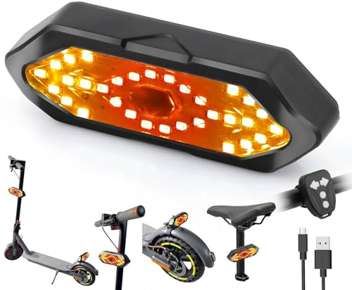 YINUOHUA E Scooter Indicator, Bike Turn Signal with USB Remote Control Rechargeable 180°Adjustable Rear Light Compatible with MaxG30/Ninebot Series Ultra Bright Warning Light Scooter Accessories