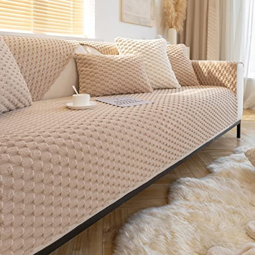 YDHTIZ Samt Sofabezug Sofaschoner rutschfest 1 2 3 4 Sitzer,L Form Sofaüberwurf,Sofa Überzug Ecksofa Pets Dog Couch Überzug Sofaschoner rutschfest Hund Katze,Beige,1 pc 70x70cm