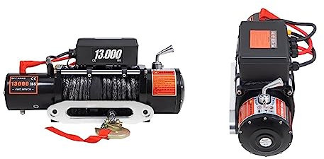 Cabrestante eléctrico de 12V for 4X4 80 pies, cuerdas sintéticas for remolque de coche, correa de remolque con Control inalámbrico, ATV, camión todoterreno Para principiantes Bricolaje(13000lbs Black