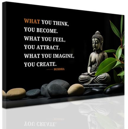 ZXHYWYM Buddhistische Motivationszitate Leinwanddrucke Buddha Lotus Gemälde Zen Badezimmerbilder für Büro Zuhause Spa Yoga Raum Wanddekoration gerahmt (40 x 60 cms)