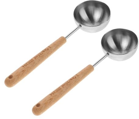iplusmile 2pcs 25ml Coffee Measuring Spoon with Long Wooden Handle Stainless Steel Scoop for Milk Powder Loose Tea and Baking