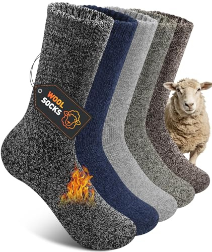 SIMIYA Mens Wool Socks Winter Thermal Socks Knitting Soft Warm Thick Socks for Boots Ski Hiking, 5 Pairs, UK 12-14