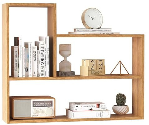 Estante flotante de madera for pared, organizador de libros coleccionables, vinoteca, cubo de almacenamiento de pared, estante de exhibición abierto for estudio, dormitorio y sala de estar.(nogal clar