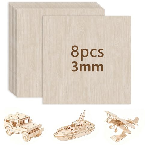 bechoanigel 8 Pièces Contreplaqué 3mm,300 x 300 mm Feuilles de bois de tilleul,Panneau Feuille Découpe Laser,Planche Bois pour Pyrogravure, Gravure, projet de bricolage,Maquette