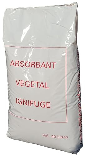 Absorbant végétal ignifugé 40L – Haute Performance – Anti-dérapant, biodégradable – Déversements industriels Huile, Eau, hydrocarbures