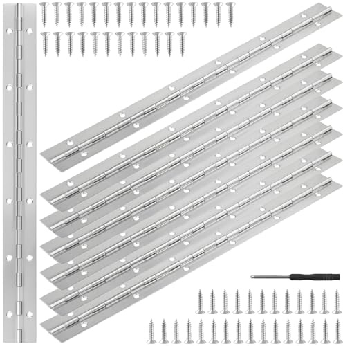 JIAYUET 8PCS 12 Inch Piano Hinge, Stainless Steel Continuous Hinges with 96 Screws, Heavy Duty Polished Hinge for Pianos, Cabinet Doors, Boats
