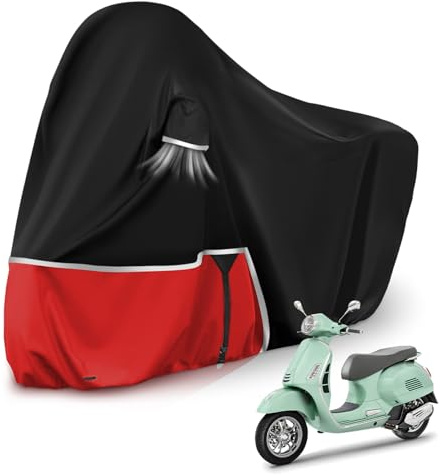 Funda para Moto para Piaggio Vespa GTV GTS GT60/125/200/250/300 | (sin Maletero), Tela Oxford 420D Funda Moto Exterior Impermeable Funda Vespa 200 Vespa 125, Negro y Rojo