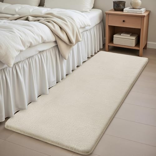 Treeboy Teppich Wohnzimmer Teppichläufer Creme Schlafzimmer 60x120 cm | Kurzflor Waschbar rutschfest Flauschig Teppiche Gegend Läufer Flur Teppiche Carpet für Jugendzimmer Kinderzimmer Eingang
