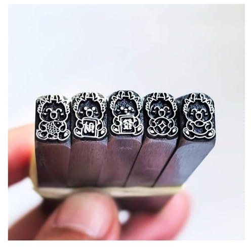 CYHTYM Schlagzahlen EIN Set mit 5 Metallstempelwerkzeugen, Cartoon-Mustern, für manuellen Stanzen von Schmuck, Holz, Papier, Leder(5x7.5mm)