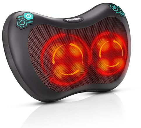 TAKRINK Neck Massager Pillow Back Massage Shiatsu Massager with Heat 8 Deep Tissue Kneading Nodes 3 Speeds 2 Directions for Lower Back Neck Shoulders Muscle Pain Relief Use at Home Car