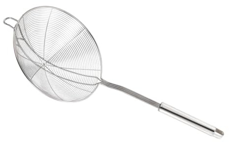DIYEAH Colador de Malla Fina de Acero Inoxidable con Doble Gancho Espumadera Resistente al Calor para Cocina Fritura Pasta y Alimentos con Mango Ergonómico y Diseño Estable