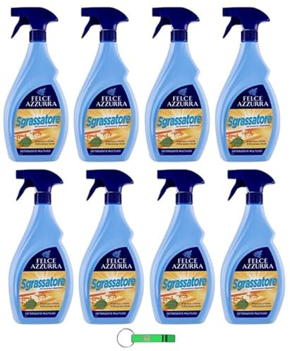 8x FELCE AZZURRA Entfetter Sgrassatore Multiuso,Reinigungs-Spray mit Fettlöser,Reinigungsmittel 750ml + Beni Culinari Kostenloser Schlüsselanhänger