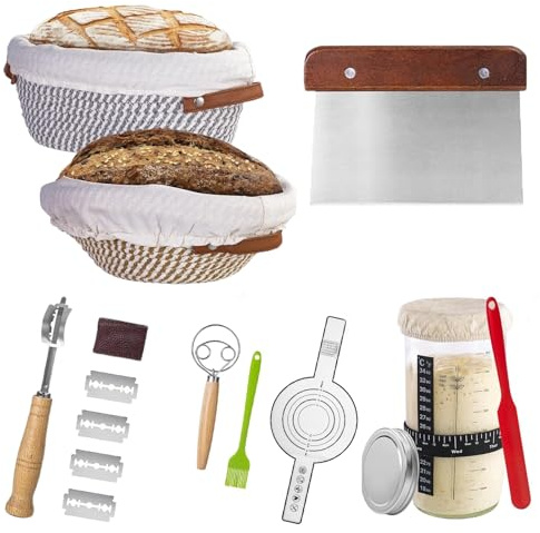 Neuytiky Banneton pour Pain,Panier de Fermentation en Coton Tissé,Panier de Fermentation en Levain Naturel,Tapis de Cuisson Silicone,Panier a pain pour Débutants et Boulanger