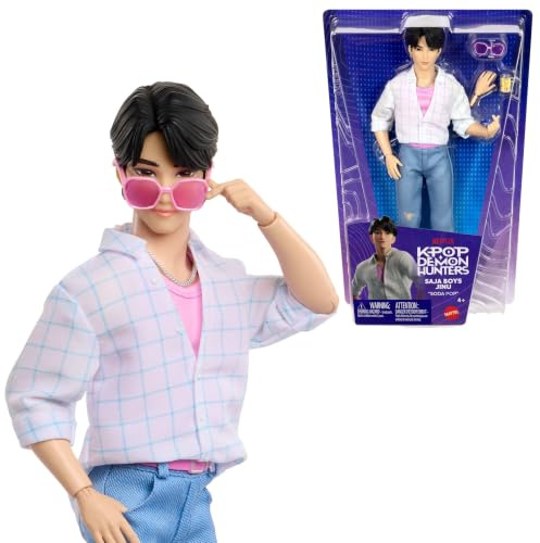 Mattel KPop Demon Hunters Saja Boys Jinu modedocka | Med Soda Pop-scenlook, 2 tillbehör, inspirerad av filmen, JRN38