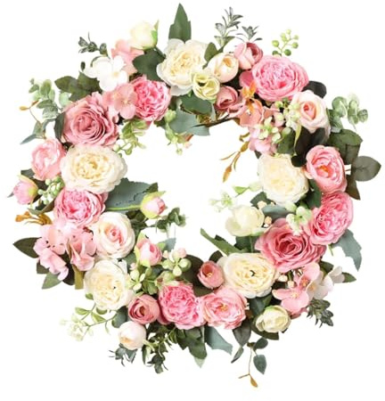 Kuntesetty Türkränze Frühlingskränze für die Haustür, 45 cm Kunstblumenkranz, für alle Jahreszeiten, künstlicher Dekokranz für Garten, Party, Hochzeit, Wand, Büro, Fenster und Fest, Stil a