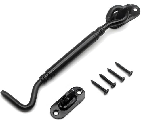 KIRVOS Sturmhaken Schwarz Fensterhaken Fensterstopper, Robuster Türriegel Torriegel Schlossriegel, Ideal für Türverriegelung Innen & Außen, Gartentore & Schiebetüren（4-Zoll ）