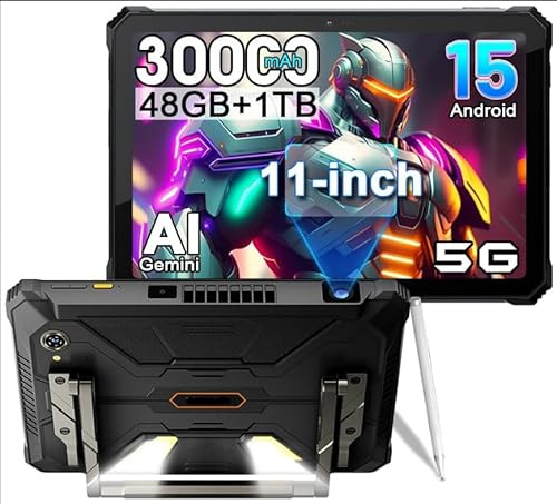 CHANDUELEC Active 12 PRO Projector Tablet,Android 15 Rugged Tablet,48GB RAM+1TB ROM, 30000mAh Dual 5G 11'' Display Outdoor Tablets,108MP+50MP Camera,Camping Light/WiFi 6E/BT 5.4/GPS